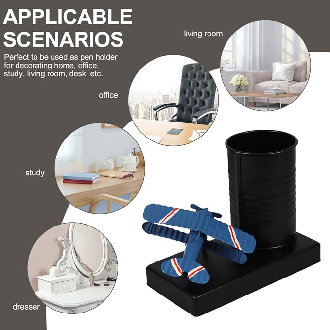 Aircraft Model Pen Holder 5.70X4.52X2.95In Desk Organizer with Stable Base Multi-Function Pen and Pencil Storage Container for Office Desktop Makeup Brush Holder