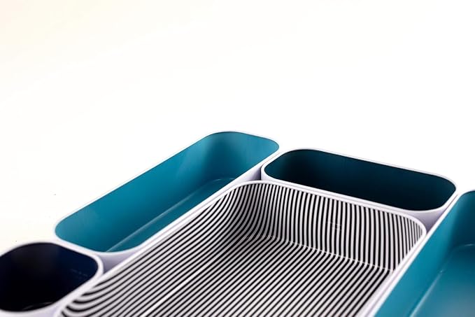 Three by Three Seattle Metal Drawer Organizer Tray Set, 5-Pc, 2" (Assorted) | Deep 2" food-safe metal bins; soft non-scratch base; perfect for kitchen utensils, tools & bulkier drawer items