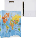 ALAZA 3 Ring Binder World Map Clipboard Round Ring Binder Holds 1.5 Inch Three Rings Binder Heavy Duty Binders for School Office Supplies, 1Pack