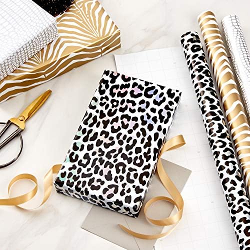 Hallmark Animal Print Wrapping Paper with Cut Lines on Reverse (3-Pack: 85 sq. ft. ttl) for Birthdays, Christmas, Graduations, Valentine's Day, Mother's Day