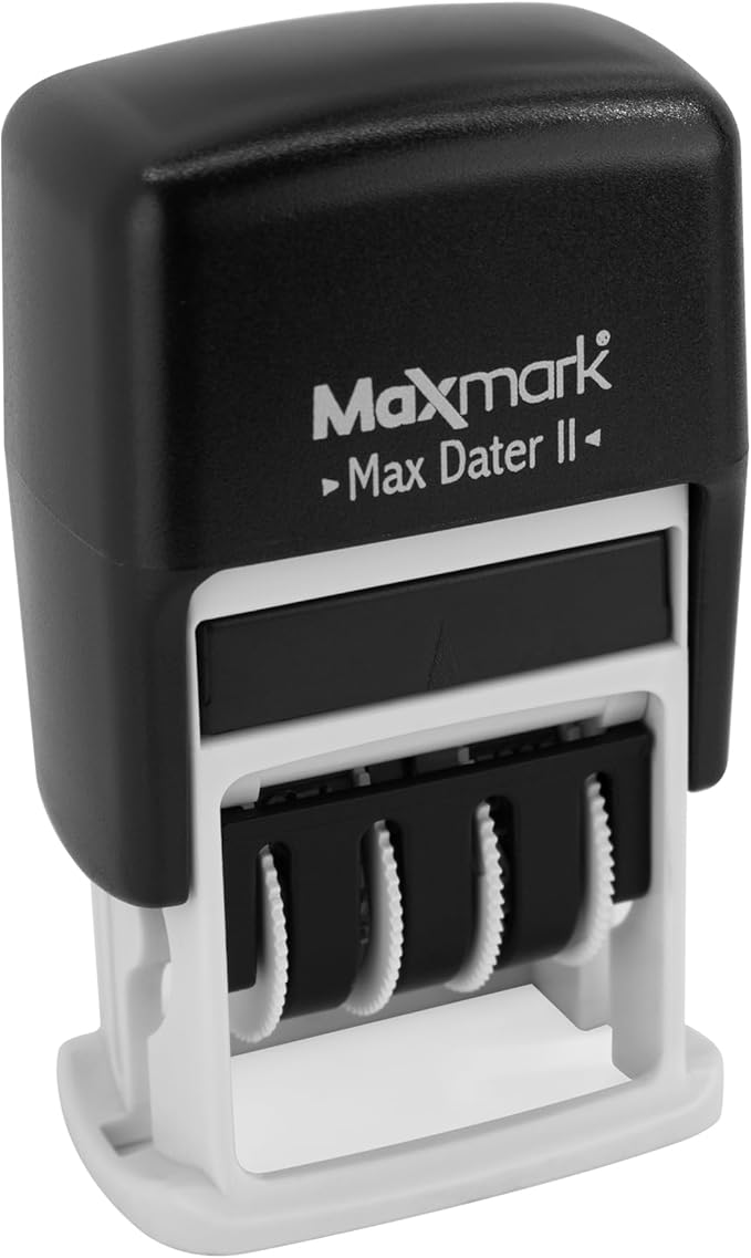 MaxMark Self-Inking Rubber Date Office Stamp with DEPOSITED Phrase Blue Ink & Date RED Ink (Max Dater II), 12-Year Band
