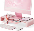 Pink Monitor Stand Riser, Klearlook Foldable, Height Adjustable Computer Stand, Desk Shelf Riser with Storage Drawer &Tablet Phone Stand for Desktop, Laptop