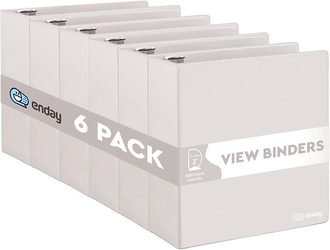 Enday 3 inch Binder (6 Pack - Grey) 3 Ring Binder 3 inch with Clear View Cover and 2 Inside Pocket - for Letter Size 8.5 x 11'' Paper, Ideal for School Supplies, Office, and Home