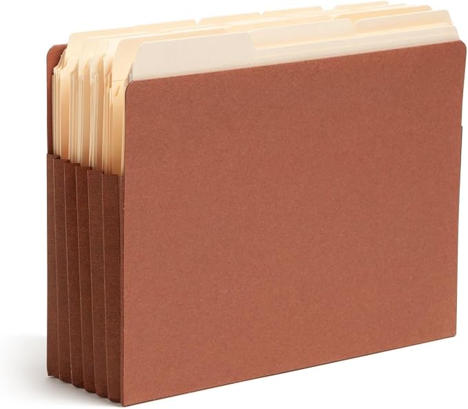 Smead End Tab TUFF® File Pocket, Reinforced Straight-Cut Tab, 5-1/4" Expansion, Tyvek® Gusset, Extra Wide Letter Size, Redrope, 10 per Box (73790)