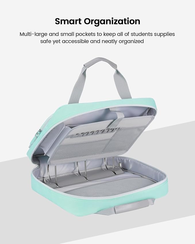 Zipper Binder 3 Inch 3 Ring with Shoulder Strap Multi-Pocket,Tough | Binder Bag with Laptop organizer for School Travel,Fit 13" MacBook & Tablet,700 Sheets Capacity,Water Resistant,Light Blue