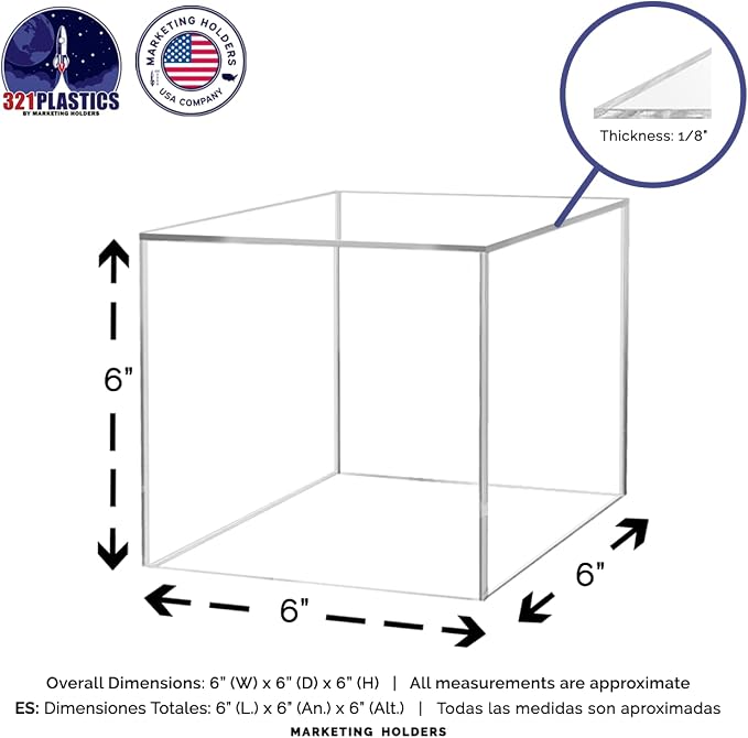 6" Clear Acrylic Dust Cover Square Cube Office Product Storage Plastic Display Riser No Lid for Small Collectibles Cake Stand for Wedding Receptions and Events by Marketing Holders