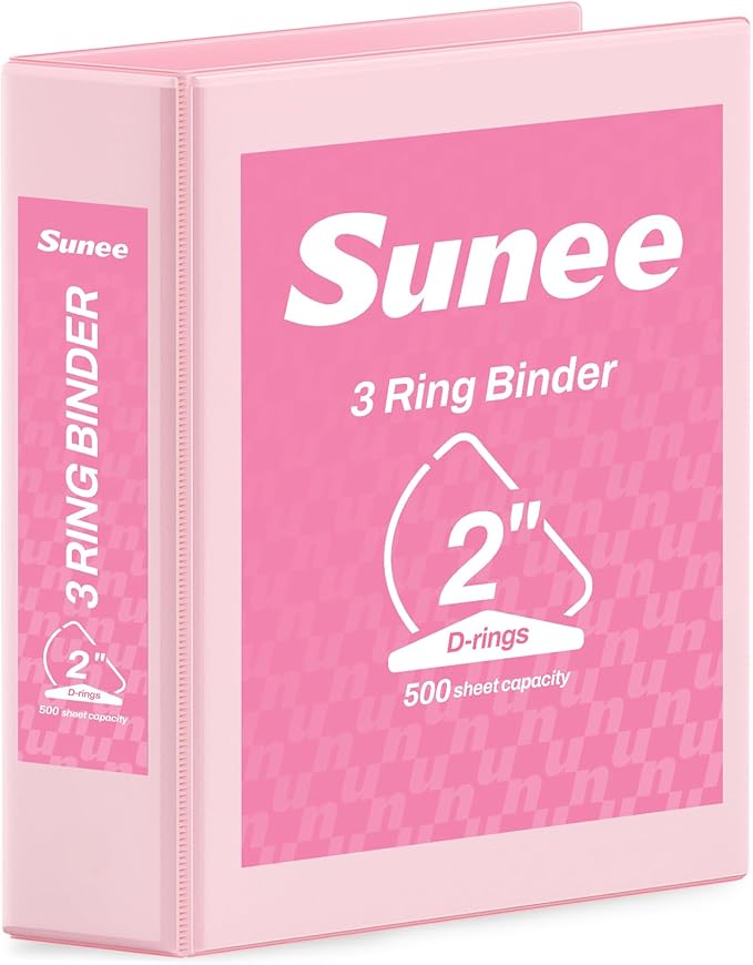SUNEE 3 Ring Binder, 2 Inch Clear View PVC-Free (Fit 8.5x11 Inches) for School or Office, Pink, 1 Pack