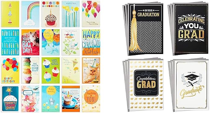 Hallmark Birthday and Graduation Cards Assortment (32 Cards with Envelopes)