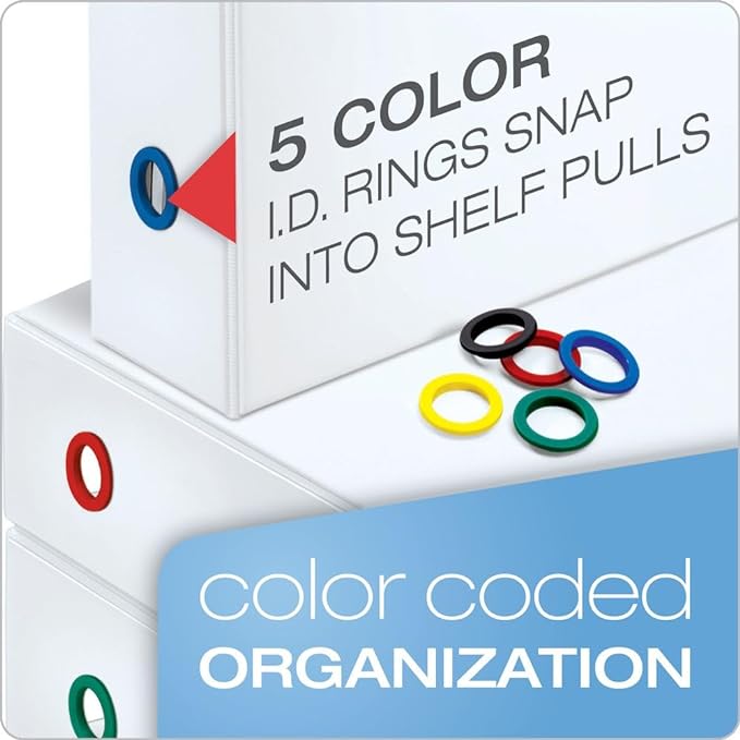 Cardinal 3 Ring Binder, 4 Inch FreeStand Binder with Magnetic Cover Flap, Shelf Pull and 5 Color-Coded Rings, ONE-TOUCH Easy Open Locking Slant-D Rings, Holds 880 Sheets, White