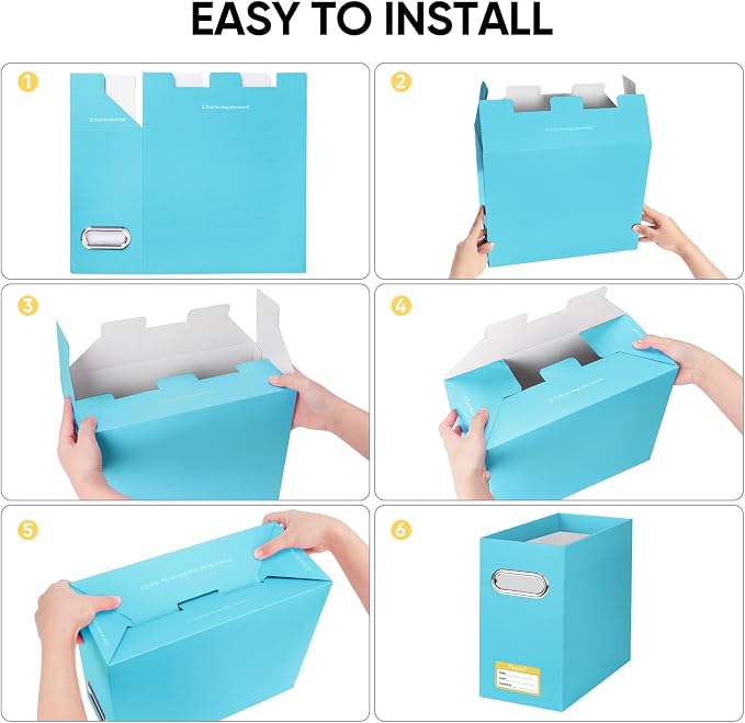 BALEINE 4PK File Organizer Box, Cardboard File Folder Organizer with Handle | Strong Corrugated Paper Core, Label Stickers for Identification, Hanging File Folder Organizer, Home Office Document Storage