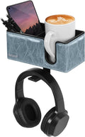 Under Desk Cup Holder Clamp on Cup Holder PU Leather Clip on Desk Organizer | Desk organizer with pencil holder clamp on side, under desk hanging organizer, clip on cup holder desk phone stand holder PU