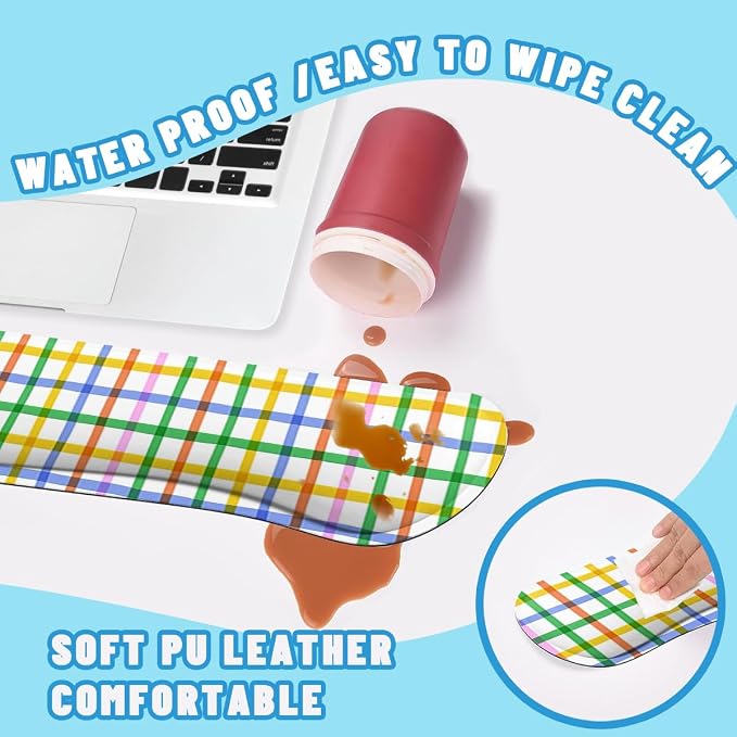 Plaid Mouse Pad Set Colorful Rainbow Checkered Seamless Gaming Mousepad 4in1 Desk Mat for Desktop Anti-Slip XXL Big Computer Ergonomic Mousepad with Wrist Support for Keyboard and Mouse