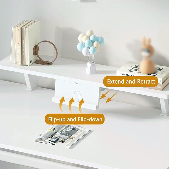 Clamp on Desk Shelf with Reading Stand 23.6x7.8in Space-Saving | Desktop Extender Klemmbares Schreibtisch Organizer Regal Adjustable Floating Desks Shelf for Office Dorm Desk Organization