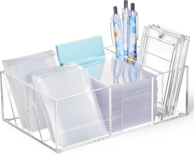 Acrylic Top Loaders Dispenser & Penny Sleeve Holder, Card Pack Dispenser with Pull-out Bottom Clear Desktop Storage Box for Trading TCG Sports Cards(Multi-use,8.3 x 5.3 x 2.8 Inch)