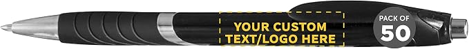 DISCOUNT PROMOS Ballpoint Pens With Rubber Grip - 50 pack - Customizable Text, Logo - Black Ink Ball Point Pen with Soft Touch Plastic - Black