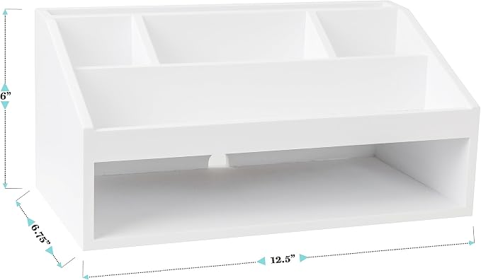 Martha Stewart Weston Wood Desktop Organizer, White | Open Lower Storage, Engineered Wood, Multipurpose