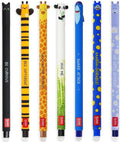 LEGAMI - Set of 7 Erasable Gel Pens with Thermosensitive Erase Ink, Range of ink colours & barrel designs, 0.7mm Tip, Cat, Bee, Monster, Giraffe, Panda, Shark, Hippo Designs