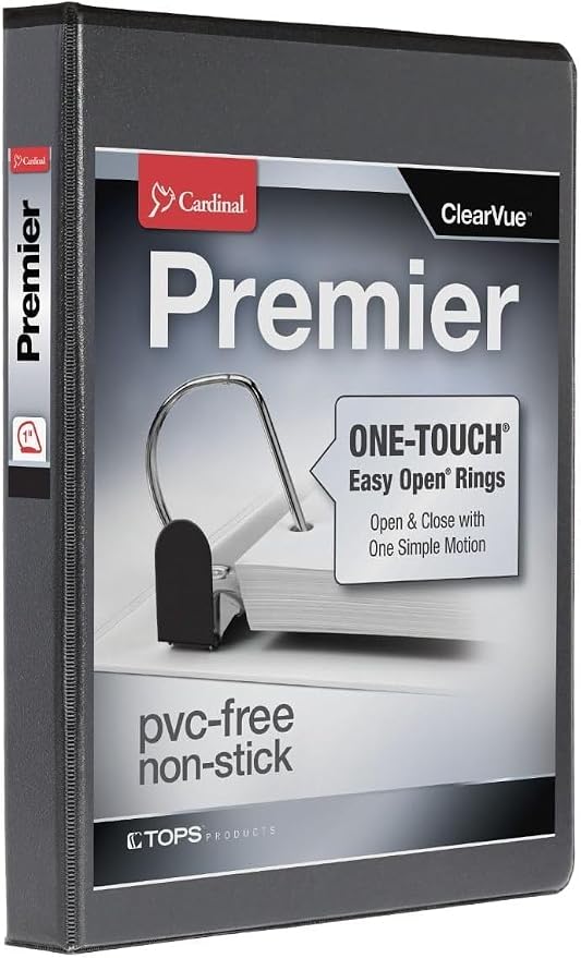 Cardinal 10301 Easy-Open ClearVue Locking Slant-D Binder, 1-Inch Cap, 11 x 8 1/2, Black (Pack of 12)