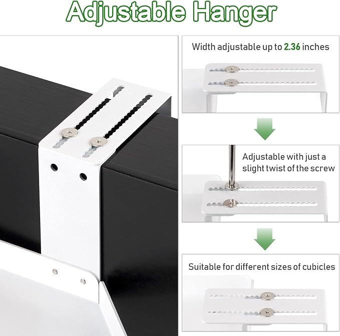 Office Cubicle Shelf, Double Layer Cubicle Storage with Adjustable Hooks | Shelf Organizer Accessories, Height Adjustable Hanging Corner Shelf Store for Plant, Book, Photo Frames, Paper Towel, White