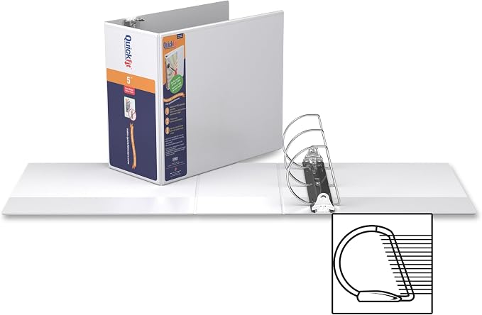 QuickFit View Binder, 3-Ring Binder for School or Office, D Ring, White, Single, 5 Inch