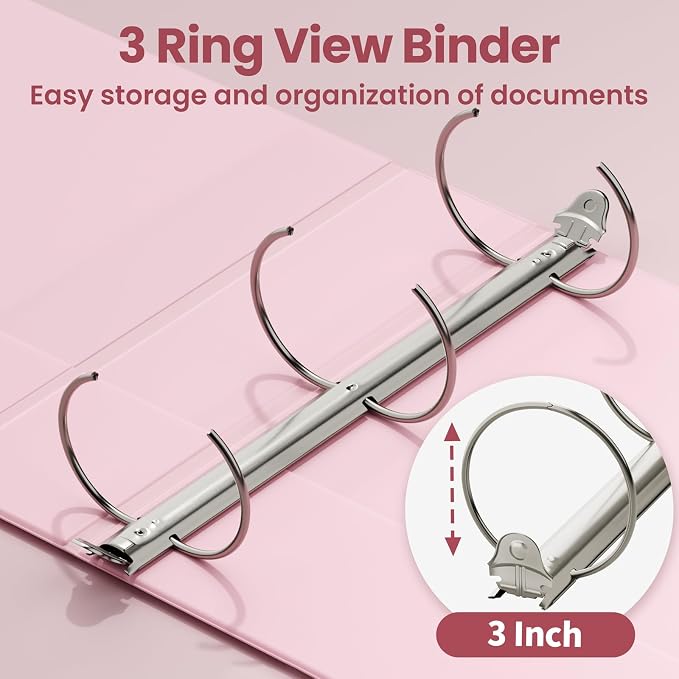 SUNEE 3 Inch Binders 3 Ring 6 Pack, Large 3" Clear View Three Ring Binder PVC-Free (Fit 8.5x11 Inches) for School or Office Supplies, Pastel Assortment