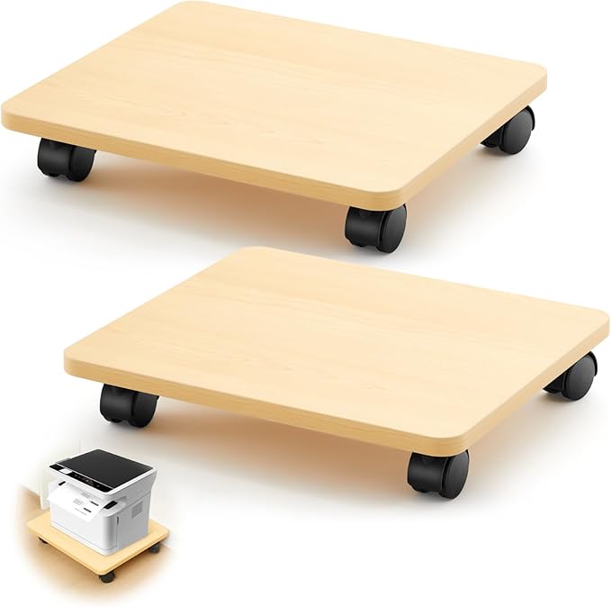 Beeveer 2 Pcs Office Under Desk Printer Stand with 4 Caster Wheels 13.8 x 11.8 Inches Burlywood Movable Printer Copier Shelf CPU Holder for Home Office Heavy Duty Storage Rack Scanner Fax Machine