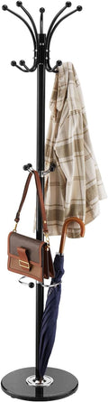 VEVOR Freestanding Coat Rack, Metal Coats Rack Stand with Umbrella Holder, Stable Marble Base & 14 Hooks, Hall Coat Tree for Entryway, Bedroom, Living Room, Stylish Coats Hanger for Hats, Scarves, Bag