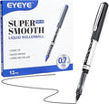 EYEYE Black Rollerball Pens Pack of 12, 0.7mm Fine Point, Quick Dry | Back to School Essentials, Liquid Ink Roller Ball Pen Fine Point Smooth Writing Pens for Journaling, Office Supplies