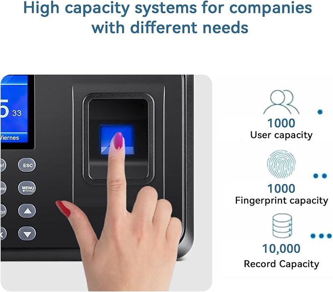 Time Clocks for Employees Small Business, Fingerprint Time Clock | Attendance Machine with PIN Code Biometric Punch Clock for Office, No WiFi Needed, 0 Monthly Fees, Clock in and Out System