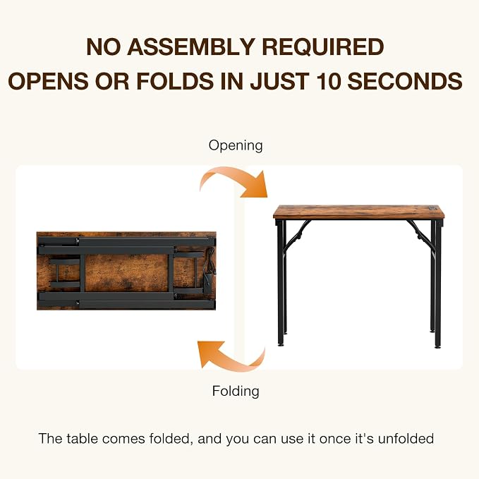 TEMI Small Computer Desk Folding Table - No Assembly, Compact 35.8" Foldable Desk with Power Outlets & USB Charging Port, Portable Small Office Desk, Ideal Mini Study Table for Narrow Spaces, Brown