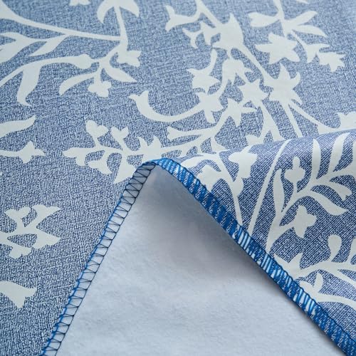 LIBERECOO Vinyl Tablecloth with Flannel Backing –Indigo Botanical Charm, Waterproof, Wipeable, Durable Table Cover – 4 Colors