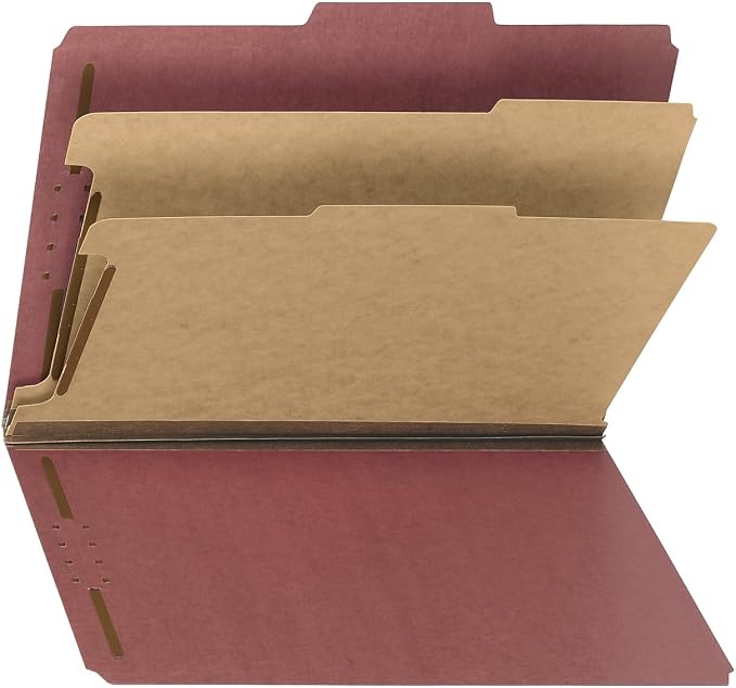 Smead 100% Recycled Pressboard Classification File Folder, 2 Dividers, 2" Expansion, Letter Size, Red, 10 per Box (14024)