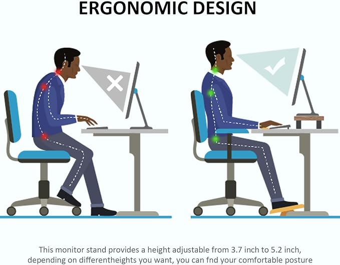 Dual Monitor Stand Riser, Monitor Stand with Adjustable Length and Angle, Wood Monitor Stand for Desk, Monitor Riser for 2 Monitors with Storage Space