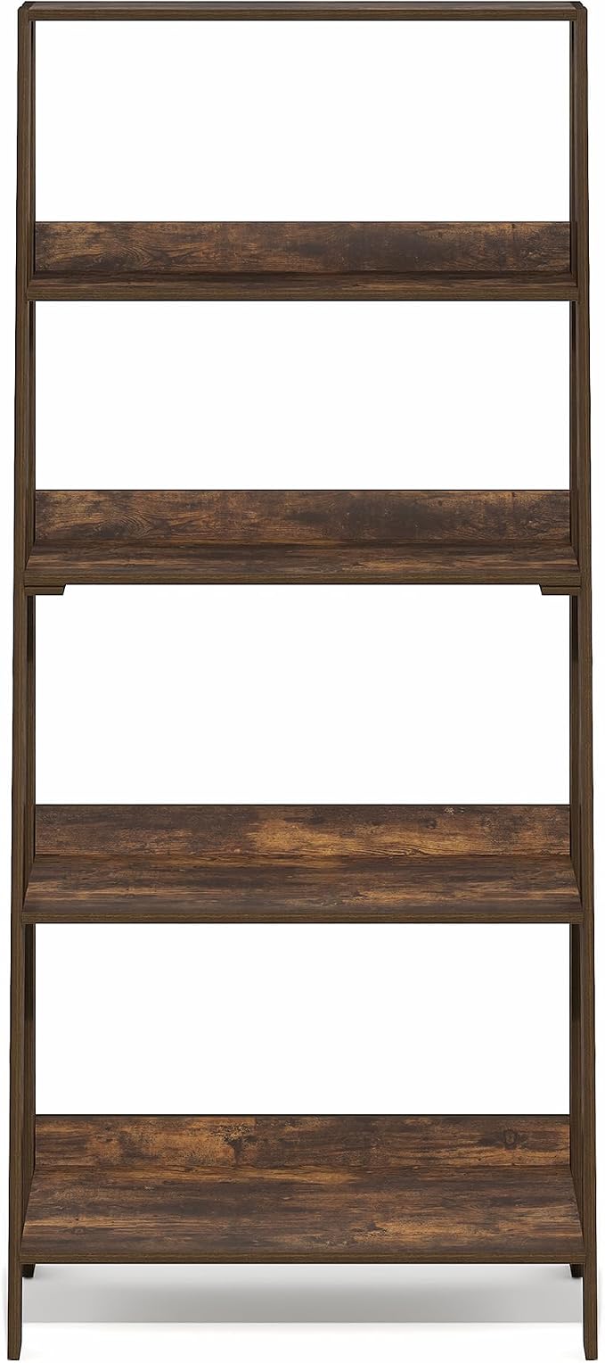Furinno Ladder 5-Tier Book Shelf, Leaning Standing Shelf, Amber Pine | 13 x 23.6 x 53.5, Open Frame Design Bookshelf, Display Storage Shelves, for Living Room, Home Office