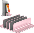 OMOTON 3-Slot Multiple Vertical Laptop Stand, Fits MacBook, Rosegold | Adjustable Width 0-1.38", Aluminum Office Space-Saving for Desk, Fits MacBook/Book/iPad Up to 17.3in