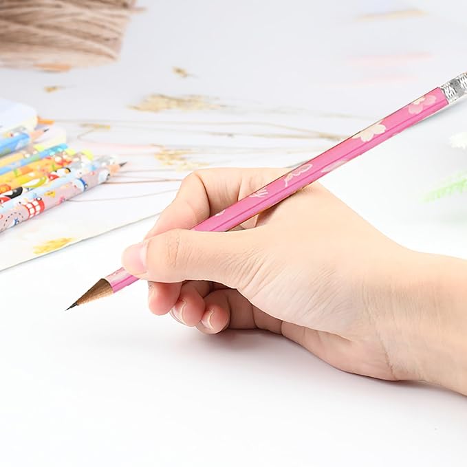 24pcs Flowers Pencils with Eraser Wood Pencils Bulk (Flowers, 24)