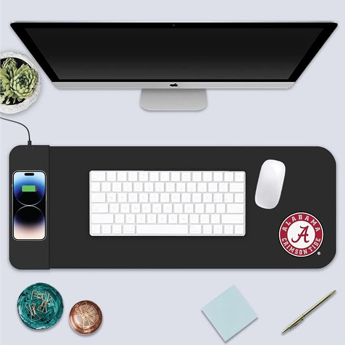 University of Alabama Classic Wireless Charging Cloth Desk Mat, Durable Office Supplies, Non-Slip Base, Quick Charging Wireless Desk Pad, Black