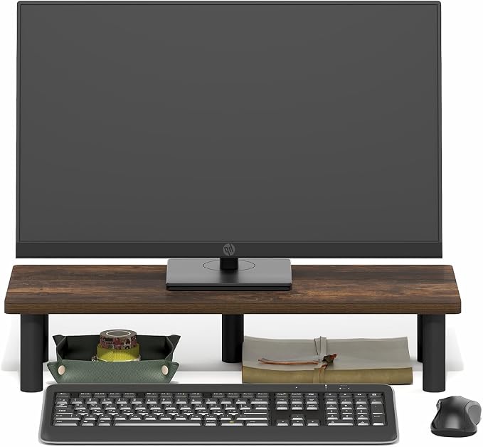 Furinno Turn-N-Tube Monitor Stand Riser, 23.6" Wide Rectangle Monitor Riser, Laptop Stand for Desk, Office Desk Accessories, Desktop Organizers and Accessories, Toolless Assembly, Amber Pine