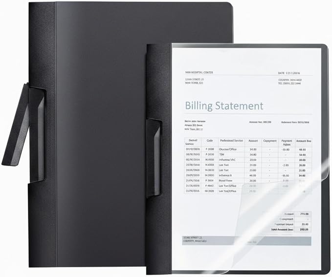 Maitys 1 Pack Durable Clear Report Covers with Clip 11 x 9 Inch Resume Portfolio Folder Letter Size Presentation Folder Transparent Front Report Blinder Interview School Business Student (Black)