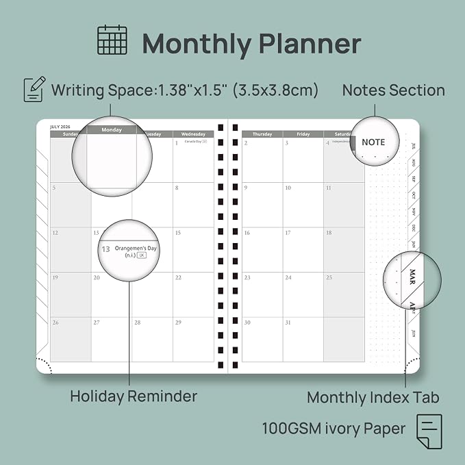 POPRUN Weekly Planner 2026-2027, 6.75" x 8.75" Academic Year Calendar Book