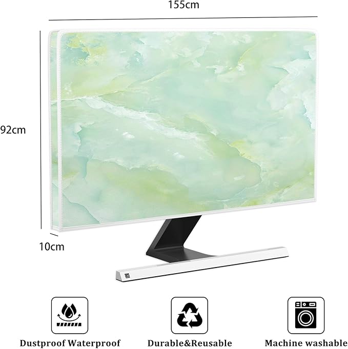 Baocicco Sage Green Marble Waterproof TV Dust Cover 65 Inch Anti-Static Dustproof Abstract Creative Desige Television Accessories TV LCD Screen Texture TV Decoration for Tablet