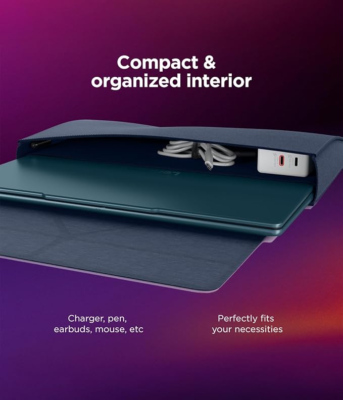 Lenovo Yoga Tote Sleeve Case for Laptops with 14-inch Display, Multi-Compartment Organizer with Convertible Stand, Lightweight Protective Polyester & Microfiber Sleeve, Cosmic Blue