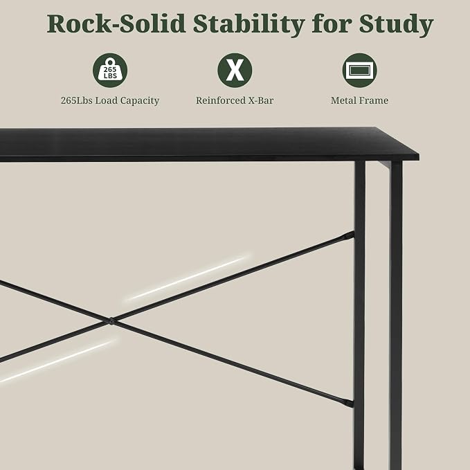 44 Inch Computer Desk, Writing Desk for Home Office Bedroom Small Spac | 265 lb Capacity, Reinforced X-Frame, Waterproof MDF Top, Scratch-Resistant Surface, Easy Assembly, Black