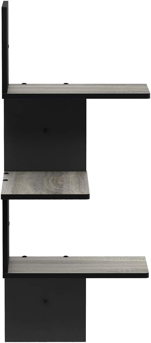 Furinno Rossi 3-Tier Corner Floating Shelves for Wall, French Oak | Corner Square Wall Shelf, S-shape Radial Wall Mounted Book Shelf, for Bathroom, Bedroom, Living Room