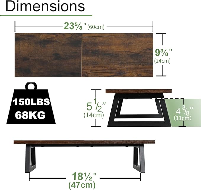 TEAMIX 24 inch Monitor Riser for Desk, Wood & Steel Computer/TV Stand Brown | Laptop, PC, Printer Stand Riser, Holds 150lbs, Desktop Organizer, Keyboard Storage, for Office, Home, Gaming, Craft Space