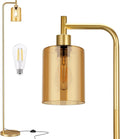 Ziisee Floor Lamps for Living Room - Gold Standing Lamp with Amber Glass Shade, Modern Floor Lamp with LED Bulbs, Bright Industrial Floor Lamp for Bedroom, Farmhouse Tall Lamp for Office