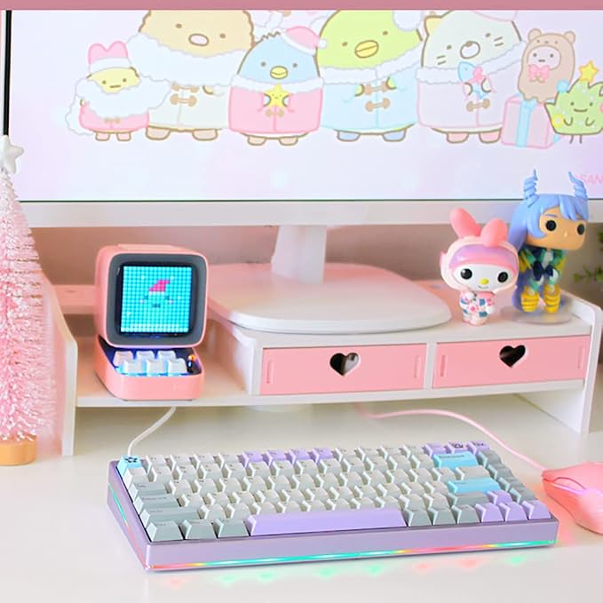 Kawaii Desk Organizer Cute Desk Organizer with Drawers Monitor Riser Stand Monitor Riser Computer Stand for PC, Laptop, Printer
