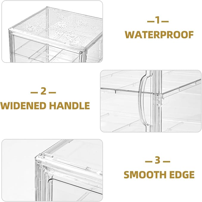 4 Tier Display Case for Collectibles,Clear Display Box with 3 Movable Plates ,Storage Container with Magnetic Door