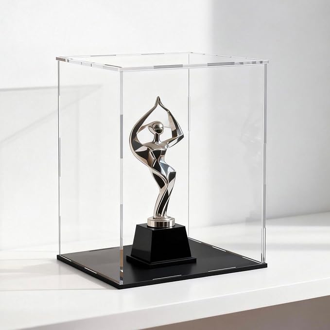 Acrylic Display Case, Clear Collectible Display Box with Matte Black Base, Dustproof Acrylic Showcase, Easy Self Assembly Storage Cases for Art Figurine, Trophy and Action Figures, 10 x 10 x 14 inch