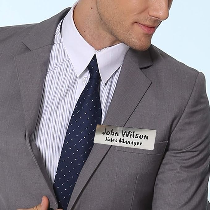 Custom Engraved Name Tag Badges for Business, Personalized Identification with Pin, Magnetic, Adhesive, or Blank Backing, 1.5"x3", Gold/Black Text